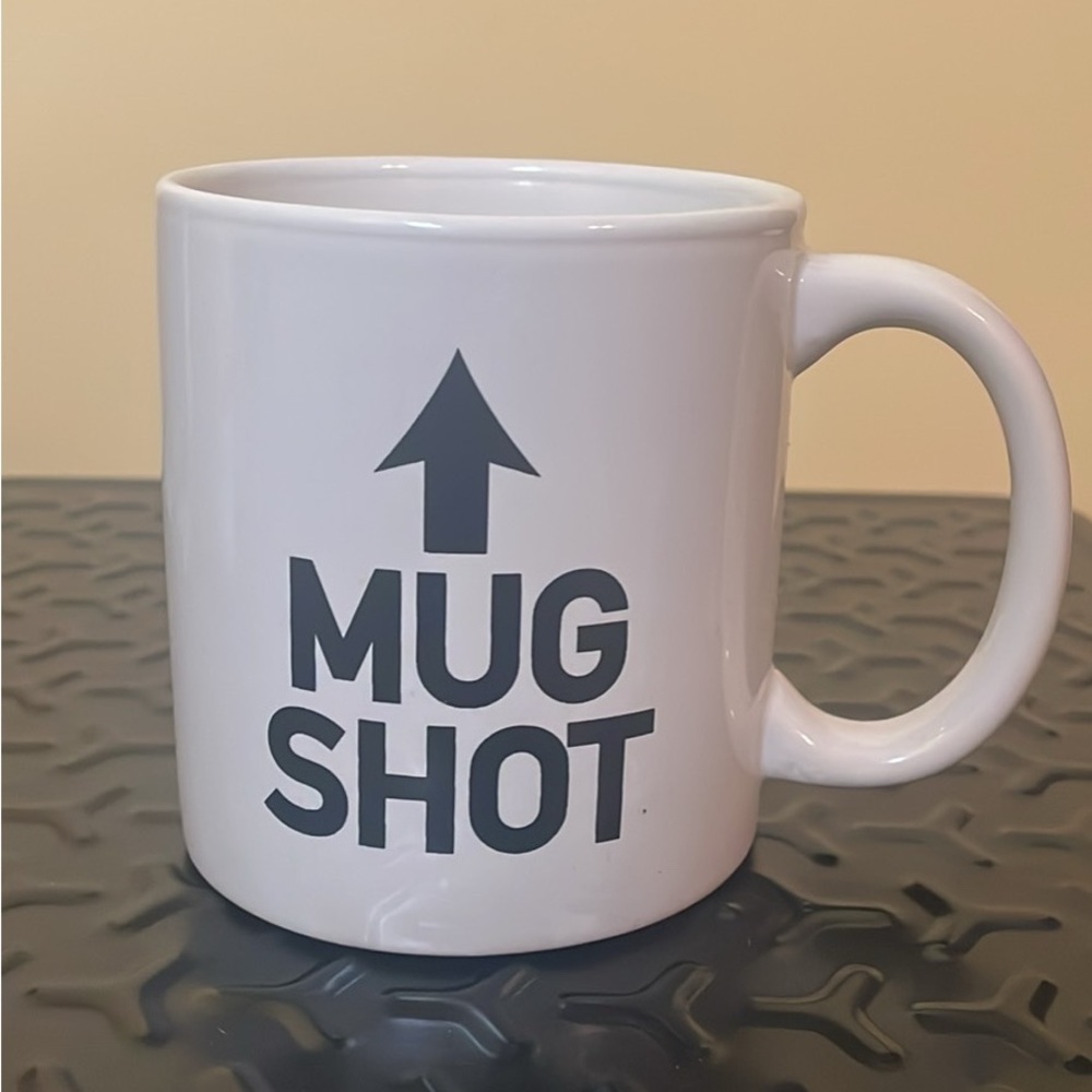 White Mug with Black MUG SHOT gag gift white elephant Christmas
